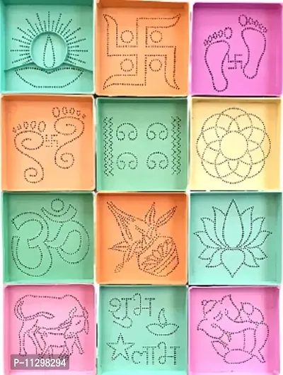 Ready to Use ABS Plastic Unique and Beautiful Rangoli Stencils (Assorted ) - Set of 12