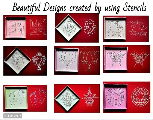 Artonezt Rangoli Tool Kit: 20 DIY Kolam Rangoli Stencils (Dotted) + 2 Rangoli Pen + 5 Rangoli Color Bottles + 2 Rangoli Filler for Diwali Pooja Mandir Floor Decoration-thumb3