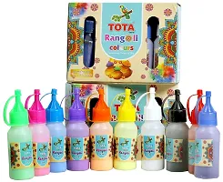 TOTA Rangoli Colour Powder Bottles Kolam Rangoli Powder for Floor Rangoli, Art,Home Decor, Pooja Set of 10 Rangoli Colors in Plastic Squeeze Bottles - 800 Gm, Multicolour-thumb1