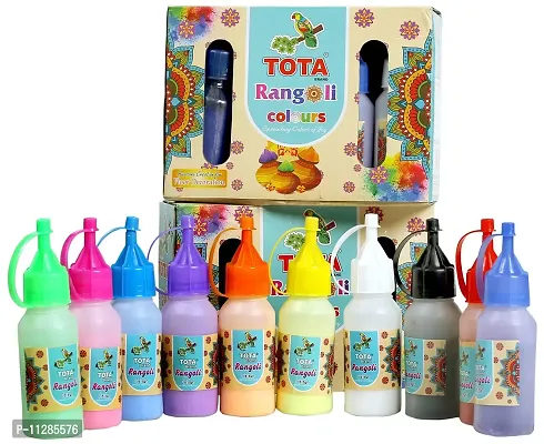 TOTA Rangoli Colour Powder Bottles Kolam Rangoli Powder for Floor Rangoli, Art,Home Decor, Pooja Set of 10 Rangoli Colors in Plastic Squeeze Bottles - 800 Gm, Multicolour-thumb2