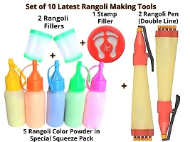 Artonezt Rangoli Making Tools Kit: 5 Squeeze Rangoli Colour Powder, 2 Plastic Rangoli Fillers, 2 Rangoli Outliner Pen, 1 Stamp Filler for Navratri Pongal Diwali Pooja Mandir Floor Decoration-thumb1