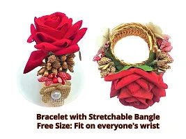 Artonezt Designer Elegant Artificial Rose Gold Plated Stretchable Bracelet Rakhee for Bhabhi Sister-in-Law Sister Latkan Kaleera Bangle for Raksha Bandhan-thumb1