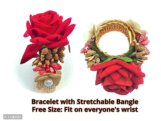 Artonezt Designer Elegant Artificial Rose Gold Plated Stretchable Bracelet Rakhee for Bhabhi Sister-in-Law Sister Latkan Kaleera Bangle for Raksha Bandhan-thumb2