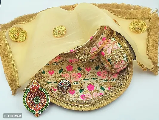 Artonezt Handcrafted Embroidery Karwachauth Thali Set (Thali, Kalash, Chalni, Thali Cover, Small Debi, Diya) Puja Thalis for Karwa Chauth Poojan Diwali Navratri Varalakshmi Lakshmi Ganesh Aarti