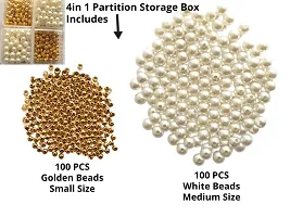 Artonezt 100 Pcs White Moti + 100 Pcs Golden Beads Craft Pearl Beads for Jewellery Making Necklace Bracelet Earring Making Beads Art and Crafts Work Embroidery Work DIY Kit-thumb1