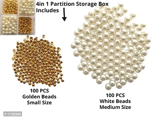 Artonezt 100 Pcs White Moti + 100 Pcs Golden Beads Craft Pearl Beads for Jewellery Making Necklace Bracelet Earring Making Beads Art and Crafts Work Embroidery Work DIY Kit-thumb2