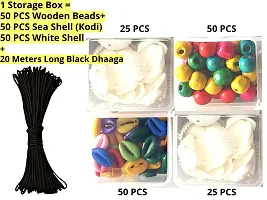 Artonezt Multipurpose Small Plastic Partition Box + 20mt Long Black Thread + Multicolored Wooden Beads + Stoneware Sea Shells Kodi/ Kauri/ Cowry for Macram?, Jewelry Making DIY Art and Crafts-thumb1