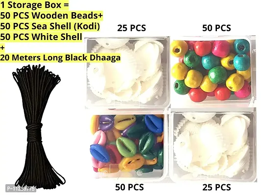 Artonezt Multipurpose Small Plastic Partition Box + 20mt Long Black Thread + Multicolored Wooden Beads + Stoneware Sea Shells Kodi/ Kauri/ Cowry for Macram?, Jewelry Making DIY Art and Crafts-thumb2