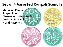 Artonezt Ready to Draw Round Rangoli Making Stencils for Navratri Pongal Diwali Pooja Mandir Floor Decoration (Size 10x10 inches) Set of 4 DIY Kolam Rangoli Stencils-thumb2