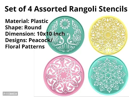 Artonezt Ready to Draw Round Rangoli Making Stencils for Navratri Pongal Diwali Pooja Mandir Floor Decoration (Size 10x10 inches) Set of 4 DIY Kolam Rangoli Stencils-thumb3