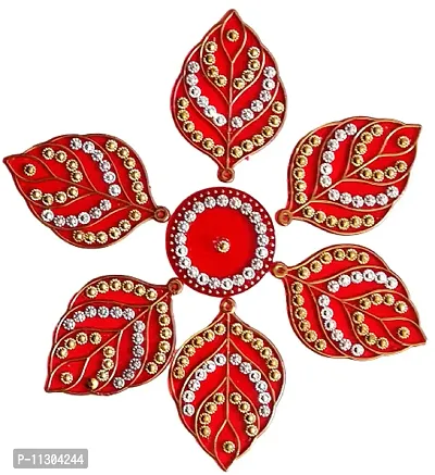 Self Adhesive Decorative Acrylic Diwali Stickers- Laxmi paduka, Shubh Labh, Charan Stickers, Swastik Stickers and Leaf Rangoli Floor Stickers for Home Door Entrance Stickers-thumb2