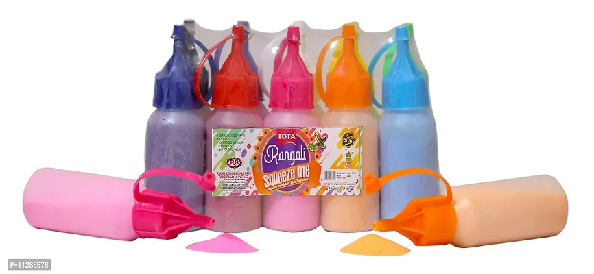 TOTA Rangoli Colour Powder Bottles Kolam Rangoli Powder for Floor Rangoli, Art,Home Decor, Pooja Set of 10 Rangoli Colors in Plastic Squeeze Bottles - 800 Gm, Multicolour-thumb5