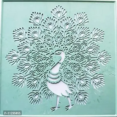 Artonezt Peacock and Flower Design Plastic Rangoli Stencils for Floor Decoration (12x12 inches in Size- Set of 6)-thumb3