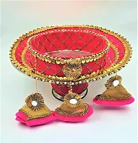 Artonezt Embroidery Designer Pink Latkan Karwachauth Thali Set (Thali, Kalash, Chalni, Small Plate) Puja Thalis for Karwa Chauth Poojan Wedding Diwali Navratri Varalakshmi Lakshmi Ganesh Aarti-thumb1
