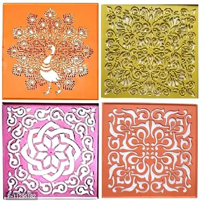 Generic Rangoli Plastic Stencils for Floor Decoration (12x12 inches in Size- Set of 4)