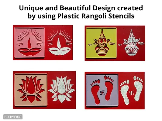 Artonezt Rangoli Tool Kit: 16 Ready to Draw DIY Kolam Rangoli Making Stencils and 10 Rangoli Colour Bottles for Navratri Pongal Diwali Pooja Mandir Floor Decoration Art & Craft-thumb4
