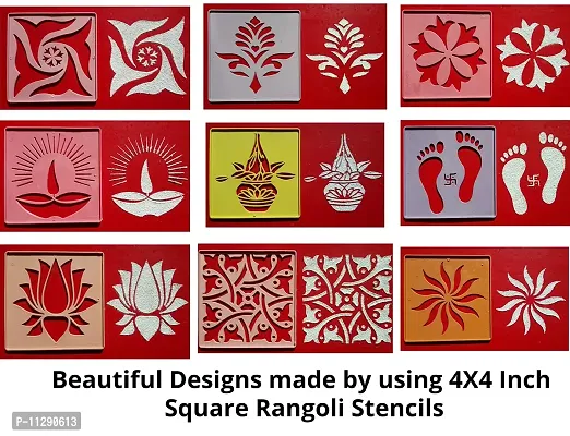 Artonezt Ready to Draw Rangoli Making Stencils for Navratri Pongal Diwali Pooja Mandir Floor Decoration (Size 4x4 inches) + (Size 3x7 inches) + (Size 3x3 inches) - Set of 28 DIY Rangoli Stencils-thumb5