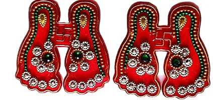 Self Adhesive Decorative Acrylic Diwali Stickers- Laxmi paduka, Shubh Labh, Charan Stickers, Swastik Stickers and Leaf Rangoli Floor Stickers for Home Door Entrance Stickers-thumb3