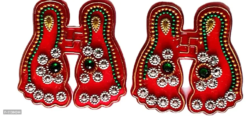 Self Adhesive Decorative Acrylic Diwali Stickers- Laxmi paduka, Shubh Labh, Charan Stickers, Swastik Stickers and Leaf Rangoli Floor Stickers for Home Door Entrance Stickers-thumb4