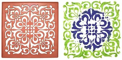 Artonezt Shubh Labh and Flower Design Plastic Rangoli Stencils for Floor Decoration (12x12 inches in Size- Set of 6)-thumb2