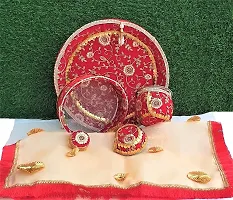 Artonezt Handcrafted Decorated Karwachauth Thali Set (Thali, Kalash, Chalni, Thal Posh, Sindoor Debi, Katori) Puja Thalis for Karwa Chauth Poojan Diwali Navratri Varalakshmi Lakshmi Ganesh Aarti-thumb3