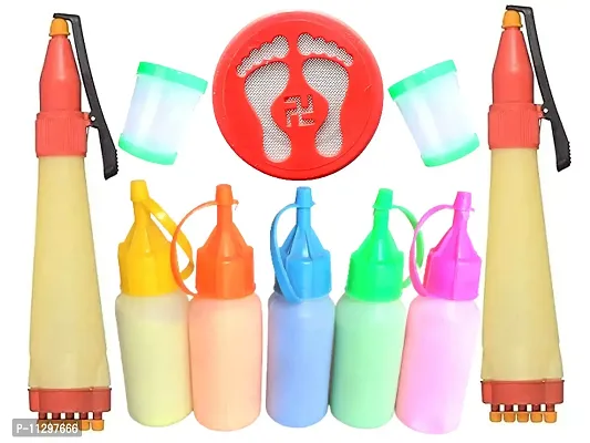 Artonezt Rangoli Making Tools Kit: 5 Squeeze Rangoli Colour Powder, 2 Plastic Rangoli Fillers, 2 Rangoli Outliner Pen, 1 Stamp Filler for Navratri Pongal Diwali Pooja Mandir Floor Decoration