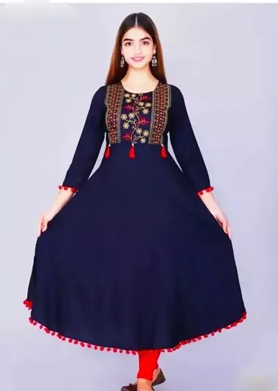 Women Embroidered Viscose Rayon Anarkali Kurta Dark