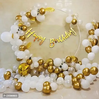 Krido Golden Birthday Decoration Items Combo of 47 Pcs White Balloons for Decoration Birthday Decoration Kit Golden Balloons for Decoration Happy Birthday Banner Pack of 47-thumb0