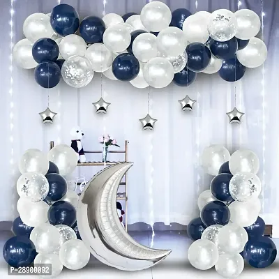 Krido Rubber Happy Birthday Decoration Items White And Blue Balloons Pack Of 43 For Kids Birthday Decorations Blue Balloons For Decoration Moon And Stars Decoration Welcome Home Decoration Pack of 43