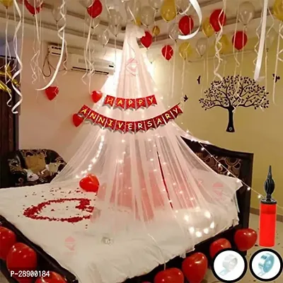 Krido 46 Pc Tent Romantic Decoration Set Red White Yellow Balloons LED Light and Back Drop White Curtains Red Foil Heart bedroom decoration item cocomelon theme Romantic party decorations banner Pack of 46-thumb0