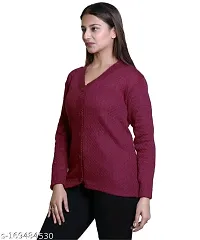 Women V-Neck Full Sleeves Length Cable Button Woolen Wine Cardigan Sweater-thumb1
