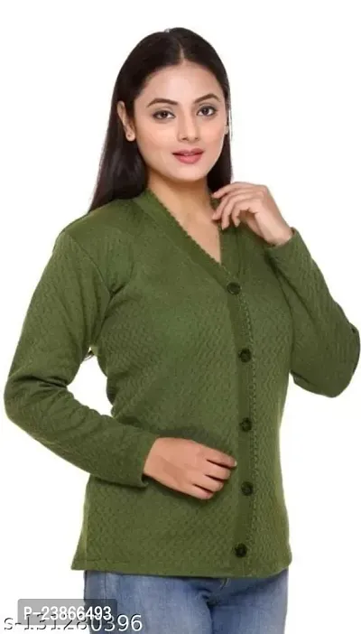 Mithshu Women V-Neck Full Sleeves Length Cable Button Woolen Wine Cardigan Sweater-thumb0