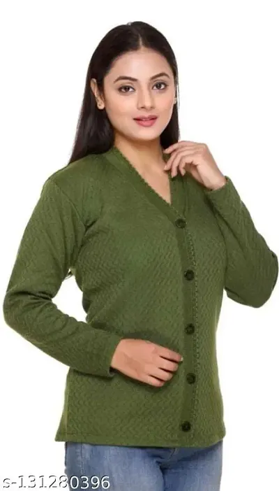 Mithshu Women V-Neck Full Sleeves Length Cable Button Woolen Wine Cardigan Sweater