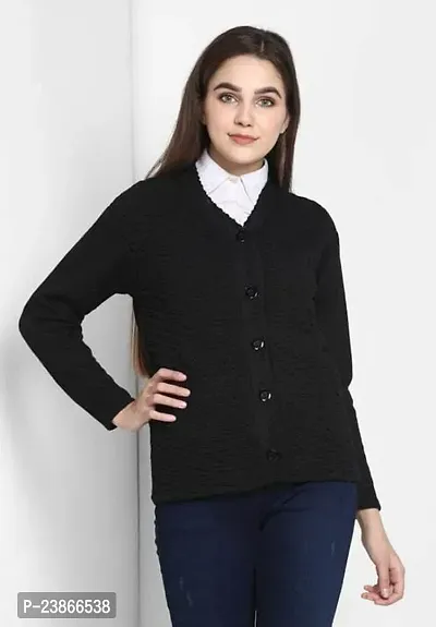 Mithitashu Women V-Neck Full Sleeves Length Cable Button Woolen Wine Cardigan Sweater-thumb0