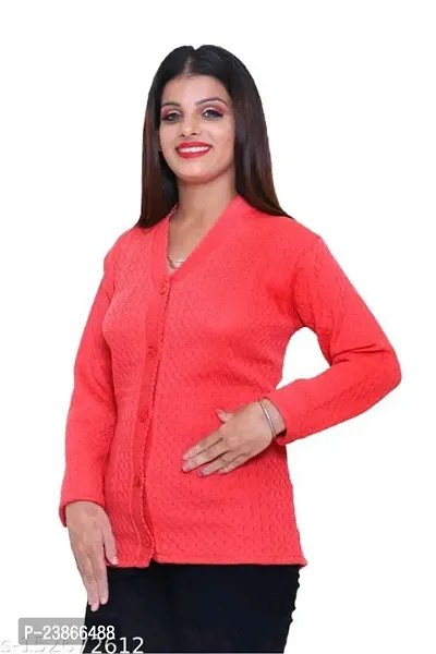 Mithitashu  Women V-Neck Full Sleeves Length Cable Button Woolen Wine Cardigan Sweater-thumb2