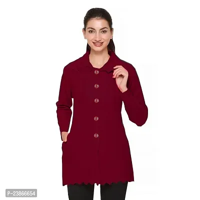 Mithitashu Women V-Neck Full Sleeves Length Cable Button Woolen Wine Cardigan Sweater