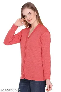 Mithitashu Women V-Neck Full Sleeves Length Cable Button Woolen Wine Cardigan Sweater-thumb1