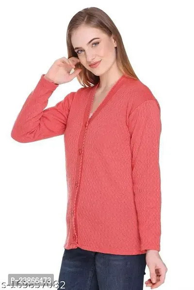 Mithitashu Women V-Neck Full Sleeves Length Cable Button Woolen Wine Cardigan Sweater-thumb2