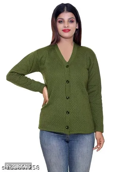 MITHITASHU Women V-Neck Full Sleeves Length Cable Button Woolen Wine Cardigan Sweater-thumb2