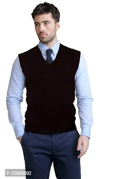 mithitashu Mens Winter V Neck Plain Solid Sleeveless Woolen Black Sweater-thumb0