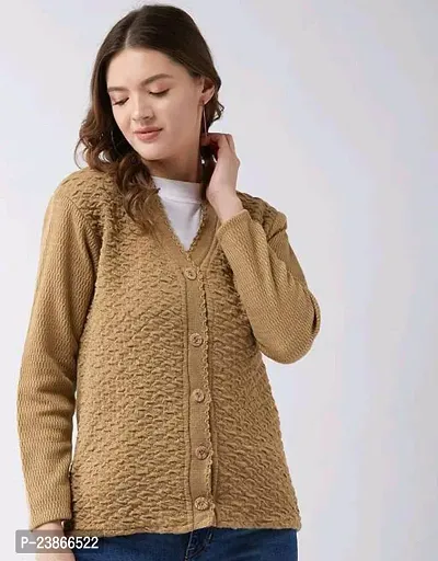 Mithitashu Women V-Neck Full Sleeves Length Cable Button Woolen Wine Cardigan Sweater-thumb0