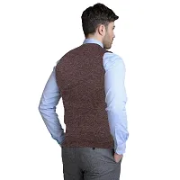 Mithitashu Mens Winter V Neck Plain Solid Sleeveless Woolen Brown Sweater-thumb1