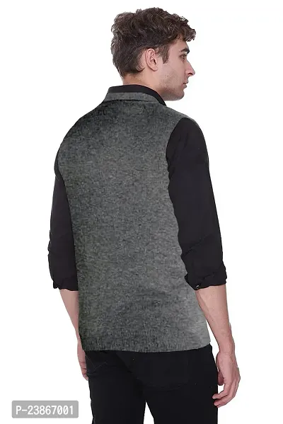 Mithitashu Mens Winter V Neck Plain Solid Sleeveless Woolen Grey Sweater-thumb2