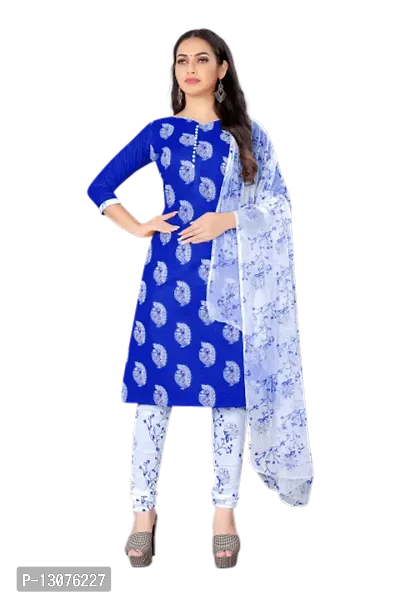 Elegant Blue Modal Chnaderi Digital Printed Dress Material with Dupatta For Women