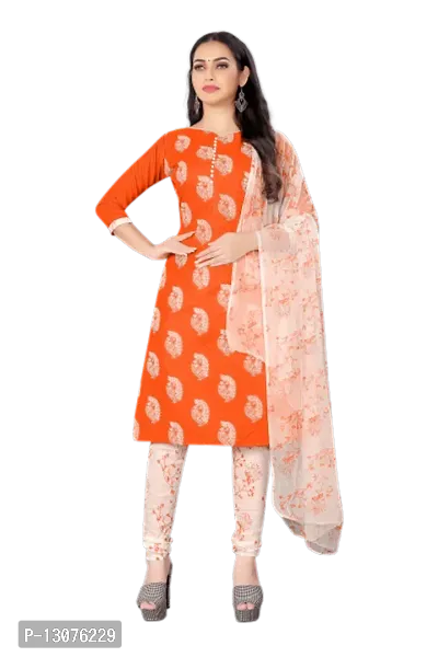 Elegant Orange Modal Chnaderi Digital Printed Dress Material with Dupatta For Women