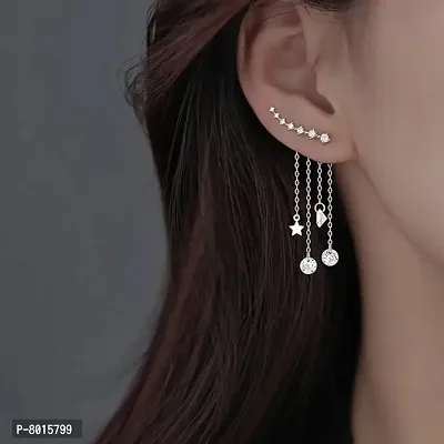 Beautiful 2 way Crustal Drop Chain Korean Earrings Pair For Women