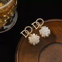 Beautiful DO White Flower Rhinestone Cute Korean Earrings Pair For Women-thumb2