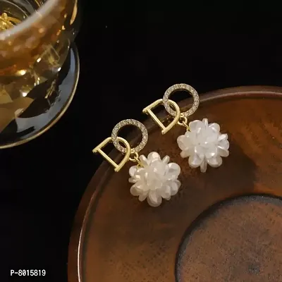 Beautiful DO White Flower Rhinestone Cute Korean Earrings Pair For Women-thumb3