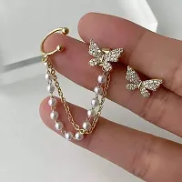 Butterfly Pearl Rhinestone Chains Earrings Pair for Women's-thumb1