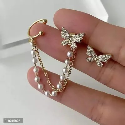 Butterfly Pearl Rhinestone Chains Earrings Pair for Women's-thumb2